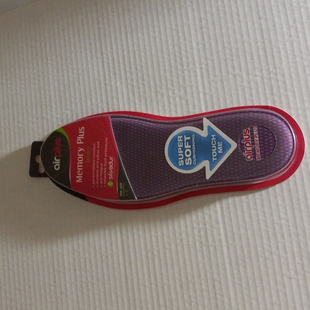 Airplus Memory Plus Shoe Insoles Woman's Sz 5-11 Super Soft Cushioning One Pair